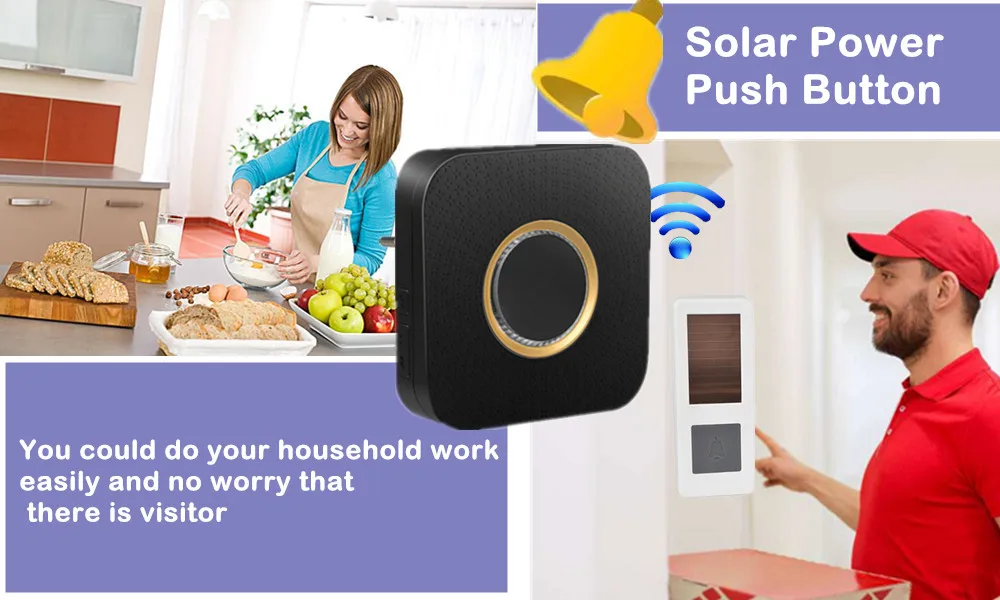 home wireless doorbell self Solar powered battery Waterproof wifi Door Bell 52 chime call push button home wireless doorbell self Solar powered battery Waterproof wifi Door Bell 52 chime call push button