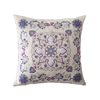 

50x50cm retro cotton canvas purple floral embroidery cushion cover square throw pillowcase flower pillow cover home decor