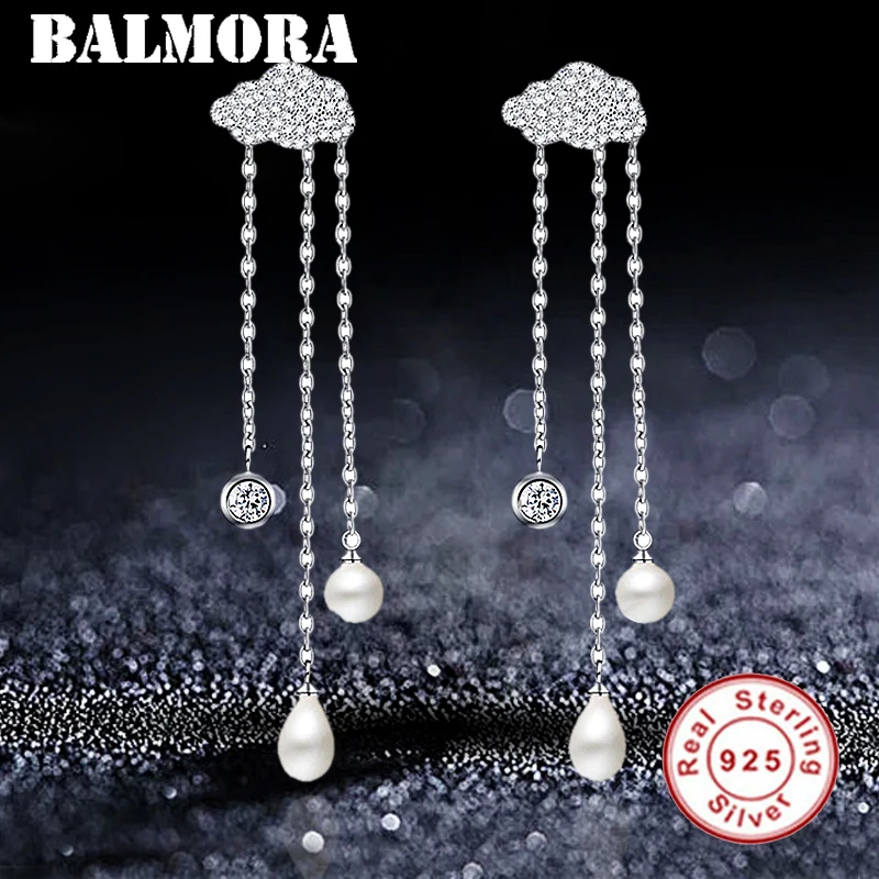 

BALMORA 100% Real 925 Sterling Silver Cute Cloud Raindrop Stud Earrings for Women Girl Tassel Earrings Jewelry Brincos JWSE1764