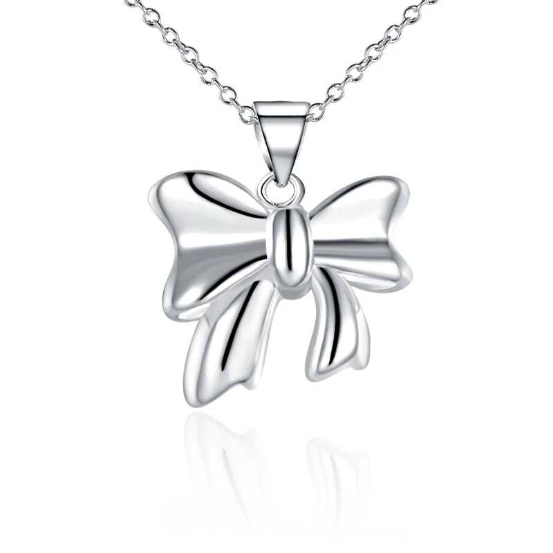 

2016 new top quality Silver Plated & Stamped 925 butterfly bow pendant necklace women wedding jewelry trendy promotion