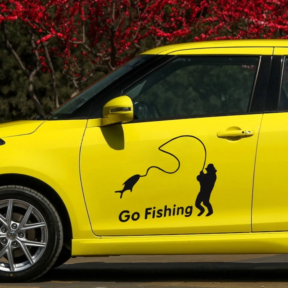 Outdoor Sports Fishing GO FISHING Stickers Car Accessories Car Stickers Decals Black Silver Laser Motorcycle Sticker 1414cm (8)