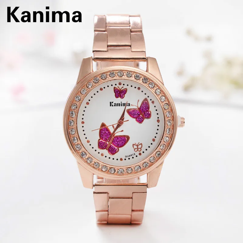 

High Quality Luxury Crystal Diamond Watches Women Gold Watch Steel Strip Rose Gold Sparkling Dress Wristwatch Butterfly watch