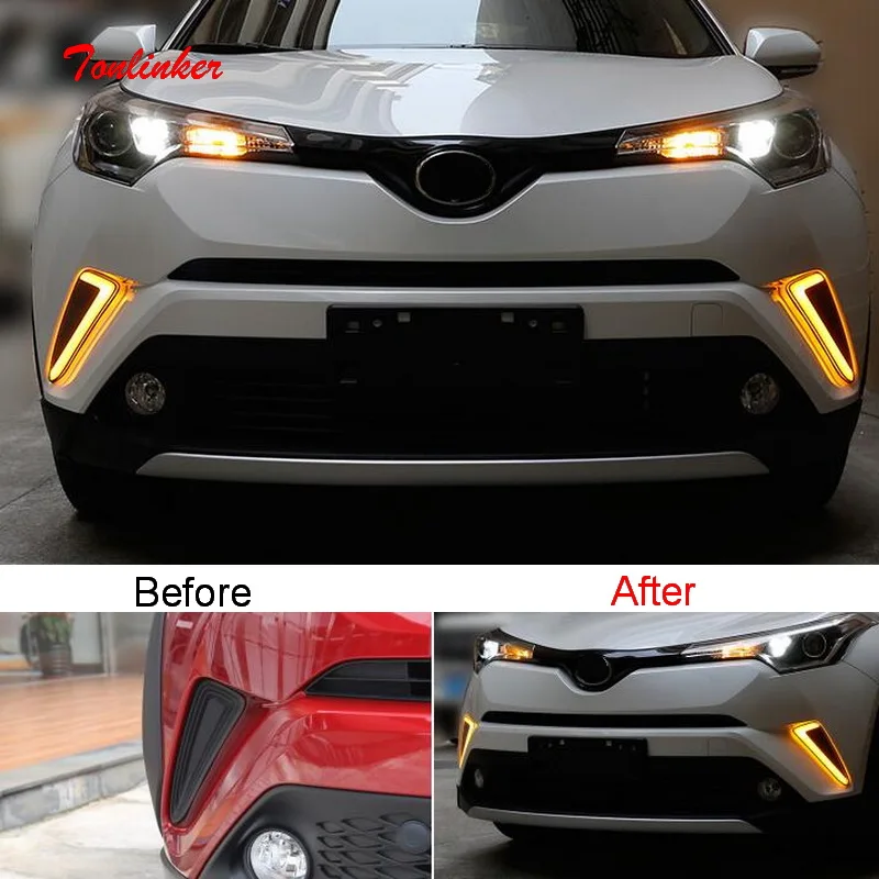 

Tonlinker Car LED light For Toyota CHR 2018 Car Styling 1/2 Pcs LED Mouldings Driving/Rear Brake /beside Warning light