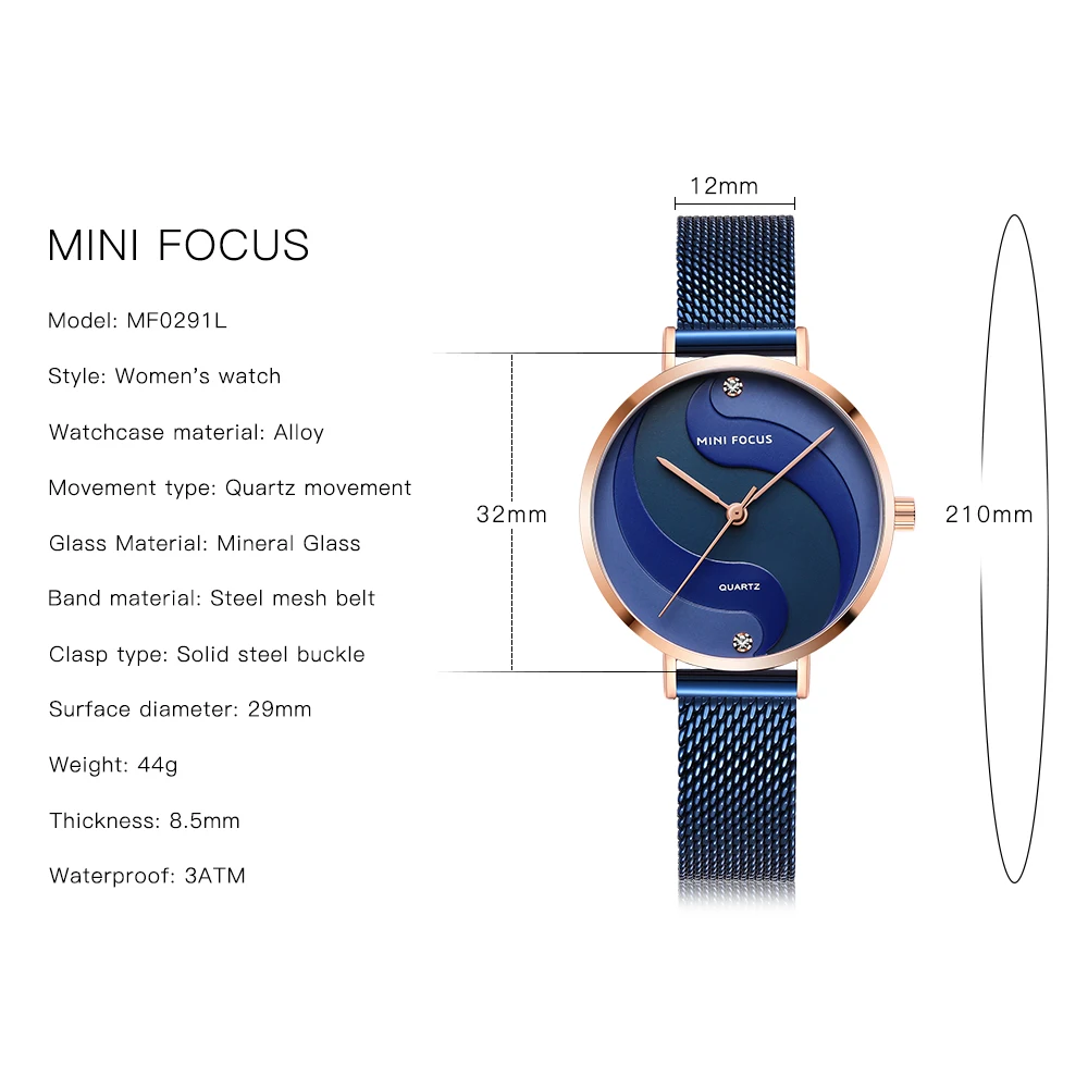 MINIFOCUS Watch Women Fashion Dress Quartz Watch Luxury Brand Ladies Full Steel Mesh Strap Waterproof Watches Female reloj mujer