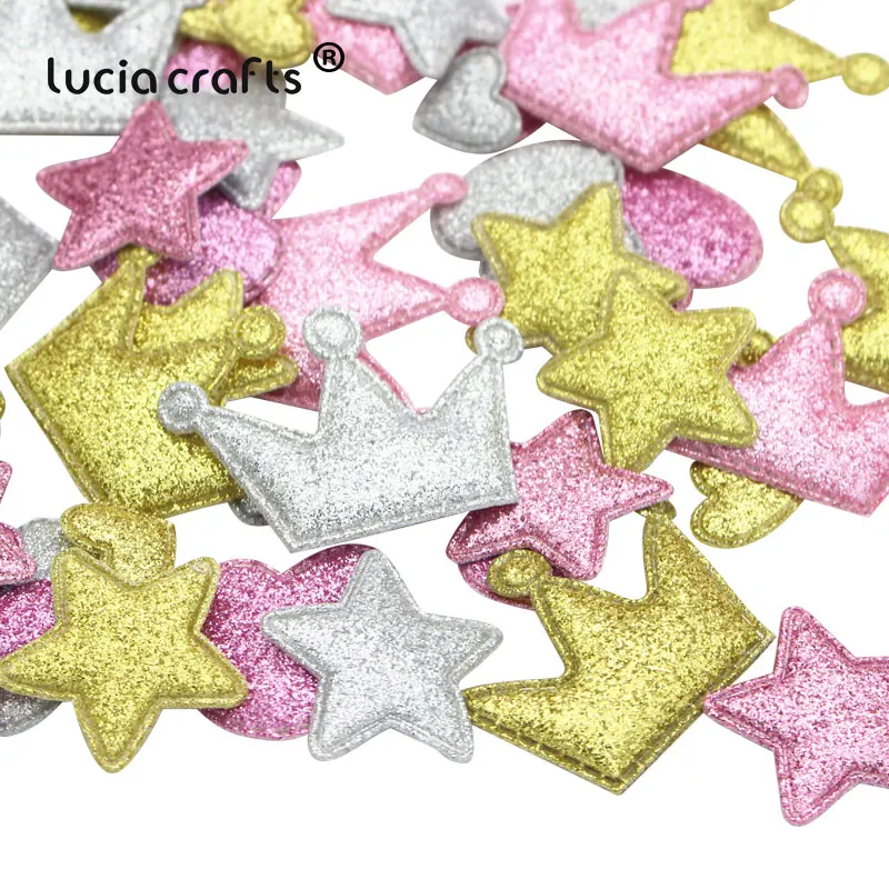 

100pcs 1.8-3.5cm Cute Random Glitter Gold Powder Star Crown Patches For Sewing Garment Material DIY Jewelry Accessories B0405