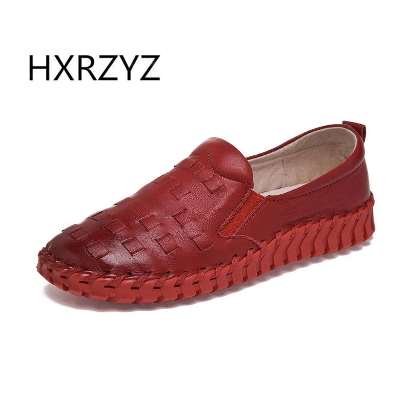 HXRZYZ spring and Autumn new genuine leather flats soft soles handmade leather woven women s shoes