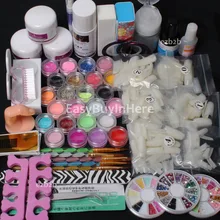 Full Acrylic Powder Primer Glitte 500pcs Tips Brush Glue Dust Nail Art Tool Set Kits Russia