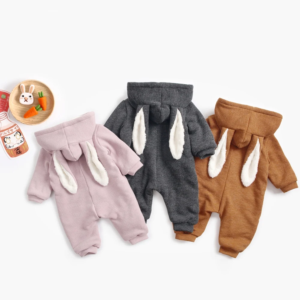 Боди для малышей; зимняя одежда для новорожденных; утолщенные комбинезоны с рисунком кролика; Одежда для маленьких девочек; Рождественская одежда для малышей 0-3 лет
