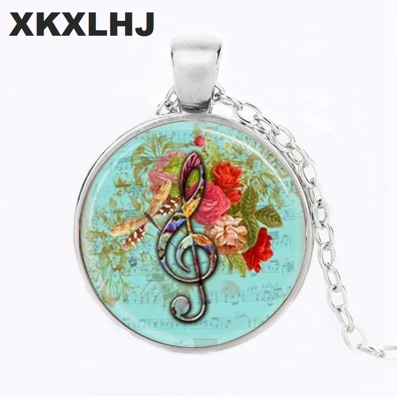 XKXLHJ художественное стеклянное круглое ожерелье Музыкальная подвеска G Clef