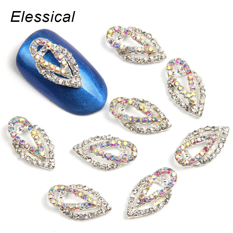 ELESSICAL 10Pcs/Lot Double Horse Eyes Crystal Nails Charms 3D DIY Nail