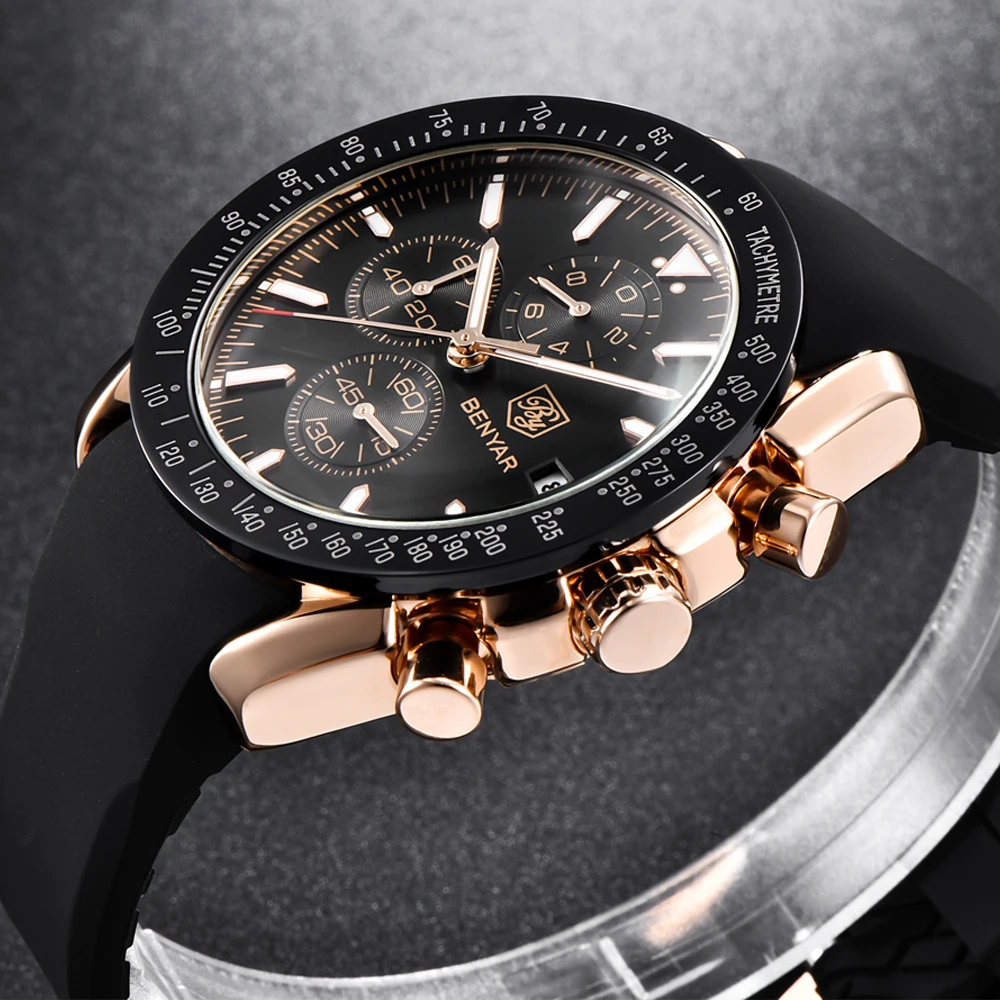 2018 Top Brand Luxury BENYAR Men Sport Watch Chronograph Silicone Strap Quartz Army Military Watches Clock Men Relogio Masculino