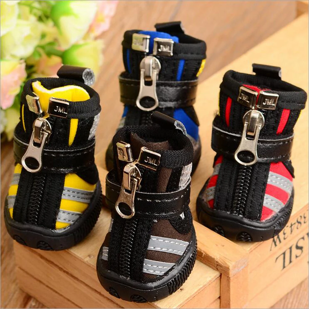 

4PCS/Set Cotton Dog Shoes Non-slip Shoes Skidproof Warm Winter Dog ShoesTeddy Bear Soft Striped Bottom Boots For Small Dog