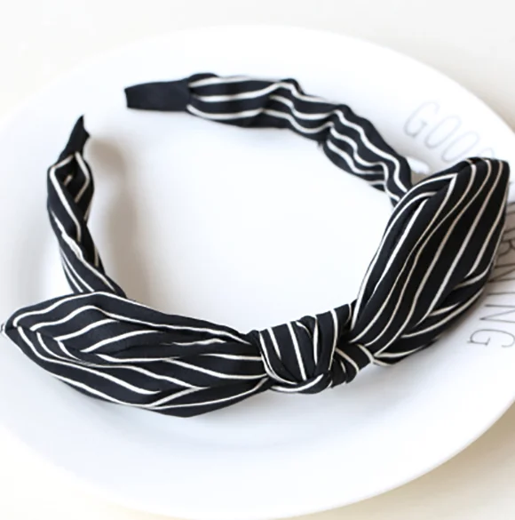 

Rabbit Ears Cloth Striped Print Wide Side Bow Headband Hair Hoop Fashion Ladies Dot Solid Hair Band For Girl Hair Accessories