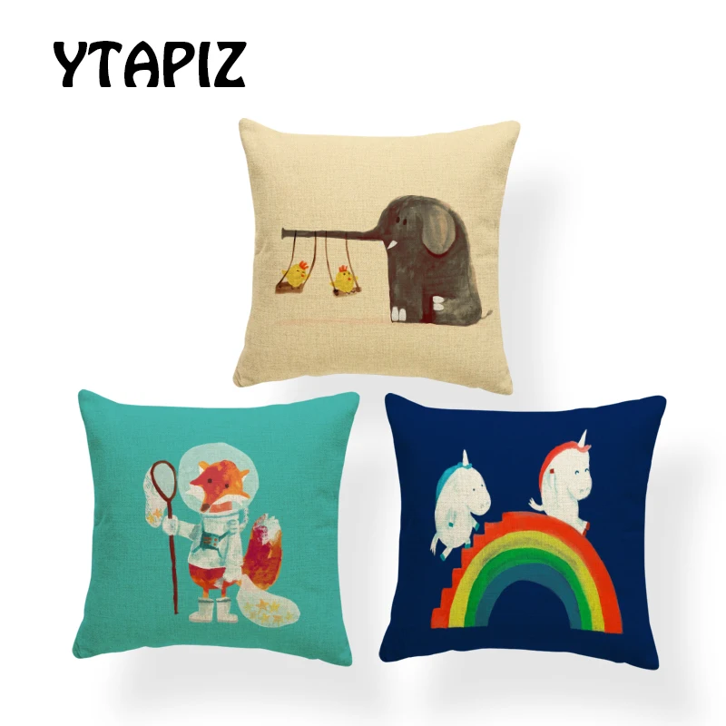 

Cartoon Animal Pillow Set Deer Cat Whale Unicorn Sea Lion Giraffe Let Me Elephant Bunny Decoration Farmhouse Sofa Cushion Cover