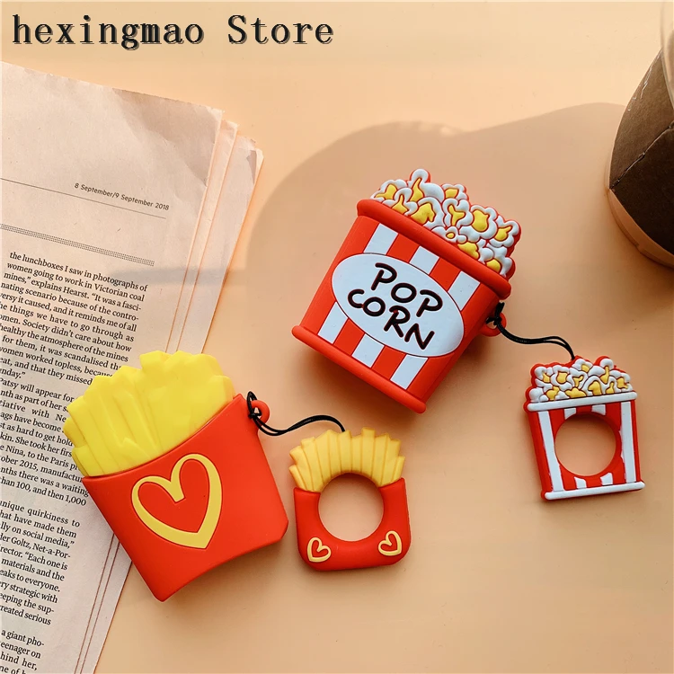 

Cartoon French fries popcorn wireless For iPhone airpods For iPhone headset Case Couples Soft tpu Cover Cases With the ring