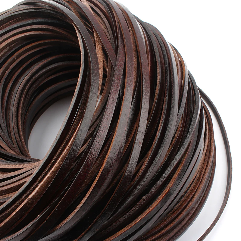 

2019 New Fashion 5m Long *3mm/4mm/5mm Wide Red Coffee Flat Real Genuine Leather Cord for DIY Necklace Bracelet Making