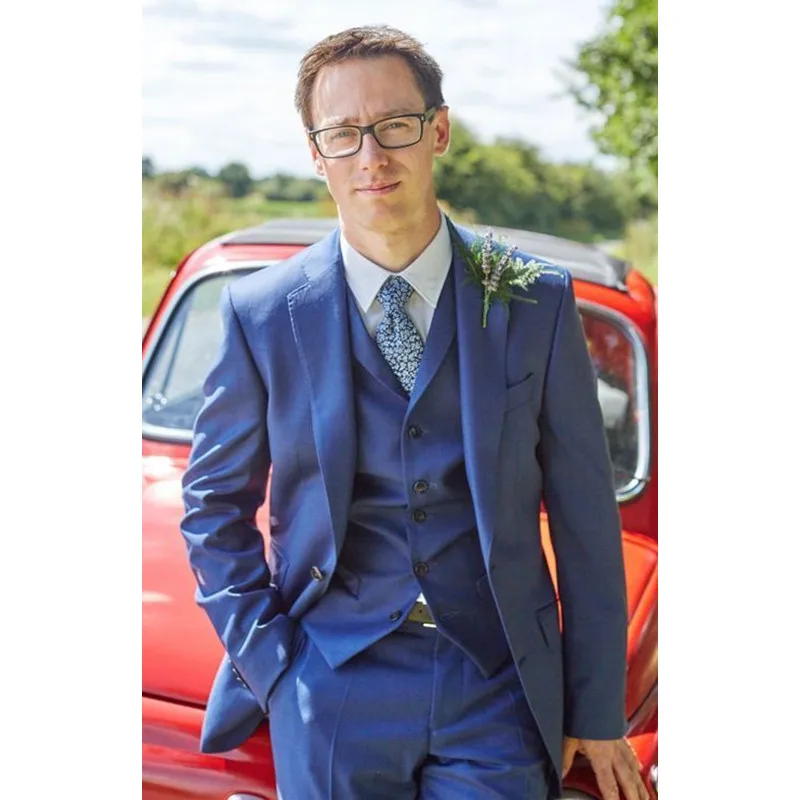 

Custom Made Notch Lapel Two Buttons Bule Men Suits Custome Homme Fashion Tuxedos Terno Slim Fit Blazer Suit(Jacket+Pants+Vest)