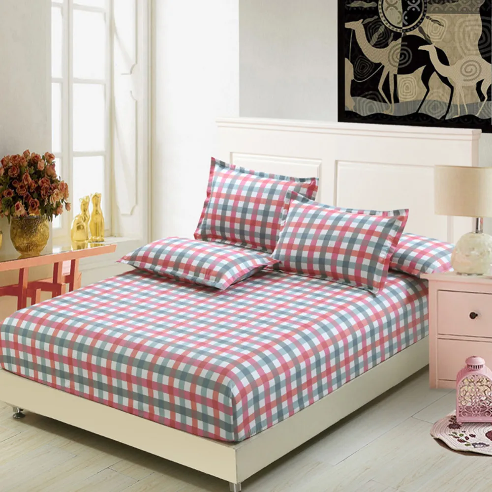 Buy Polyester Cotton Plaid Fitted Sheet Bedsheet Set Shams Kids Children's Bed