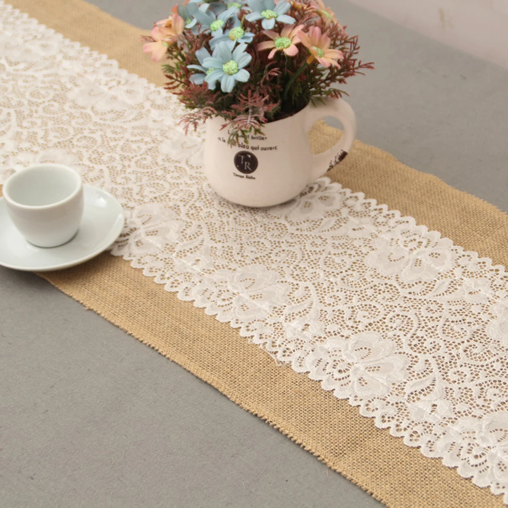 Modern Jute Lace Table Runners Vintage Tablecloth Home Textile 30x180cm