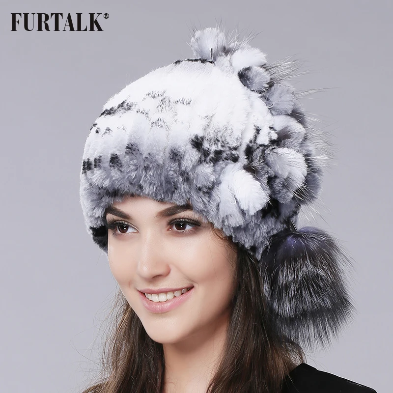 FURTALK Моды Роскошь Мех Рекс Кролика Шапки Женские Зимние Женщины Меховая Шапка