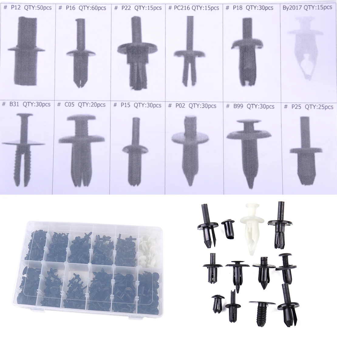 

DWCX Car Push Type Pin 12 Sizes Rivet Trim Clip Panel Body Moulding Assortment for Mitsubishi Toyota Mazda Hyundai Ford Kia