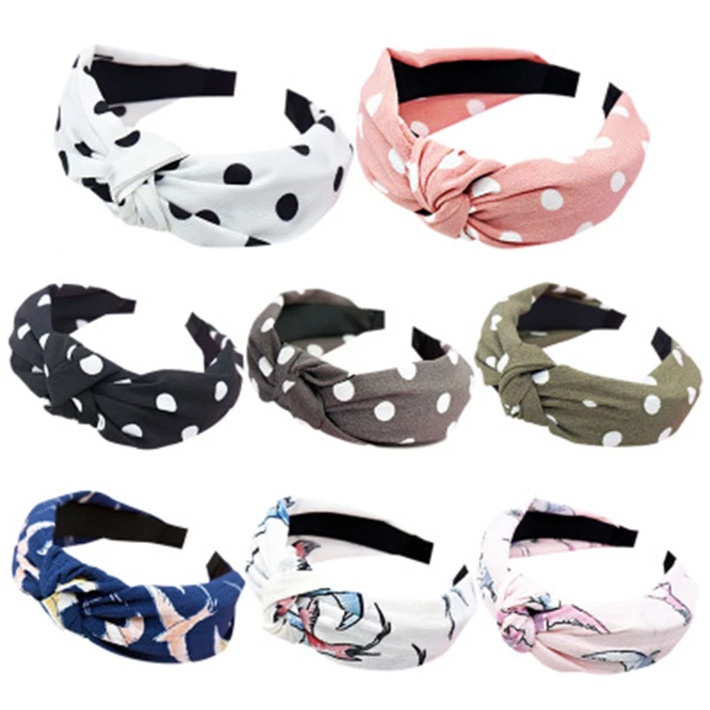 

Retro Headwear Headband Knot Hairband Hair Band Wide Women Bow Dot Polka