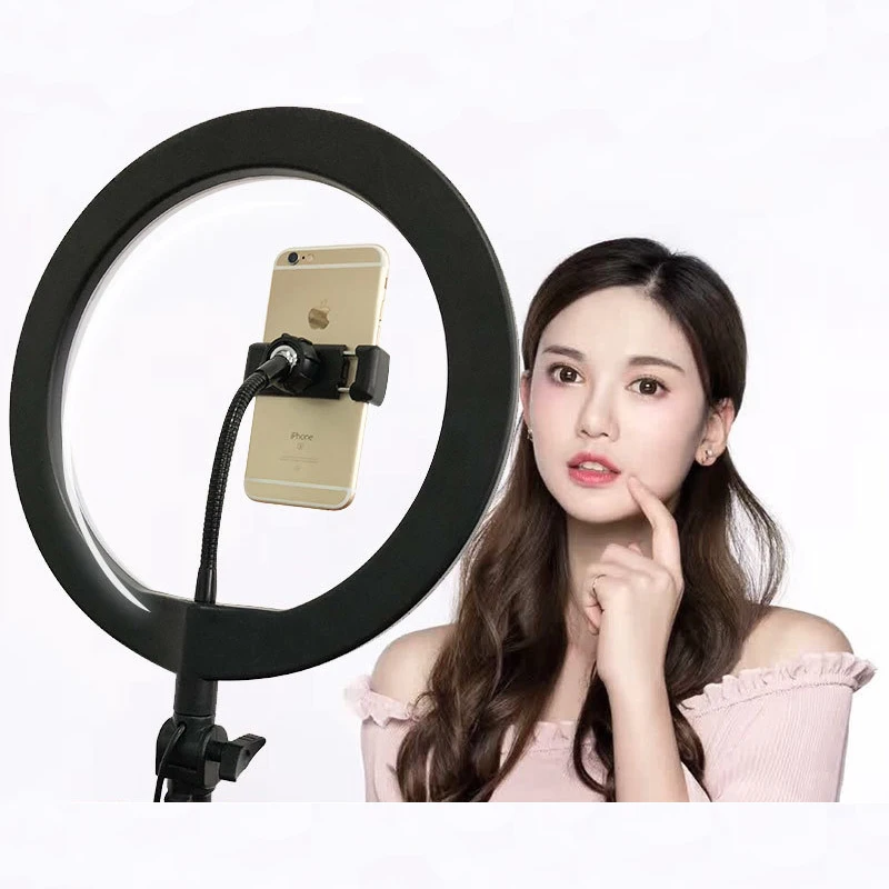  Photography Phone 26cm LED Ring Light Makeup Selfie Suspension Arm Stand Clip Holder Shooting Table