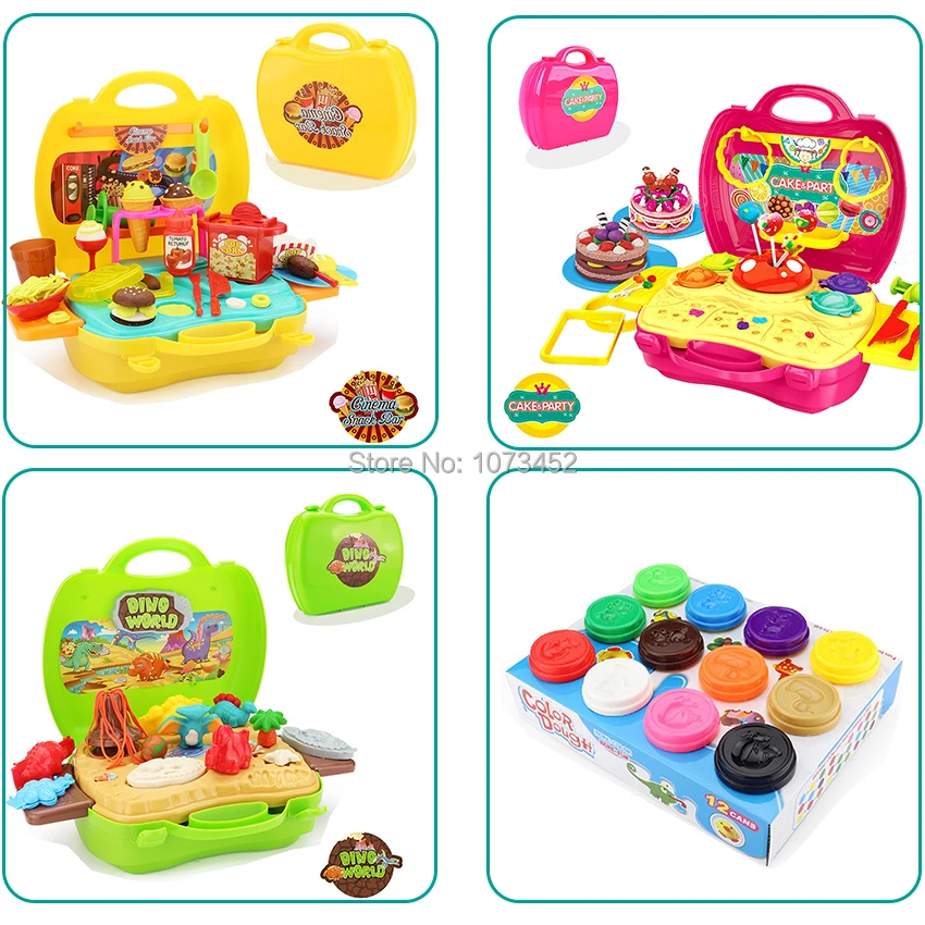 

Plasticine and tool kit slime toys color dough playhouse dino world &cinema snackbar cake&party DIY clay set brinquedos for kids
