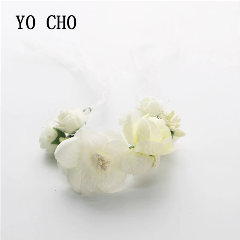 Йо Чо DIY Венок повязка на голову свадебный цветок на запястье девушки шелковая лента на голову с розами Венок Свадебные аксессуары для волос для свадьбы