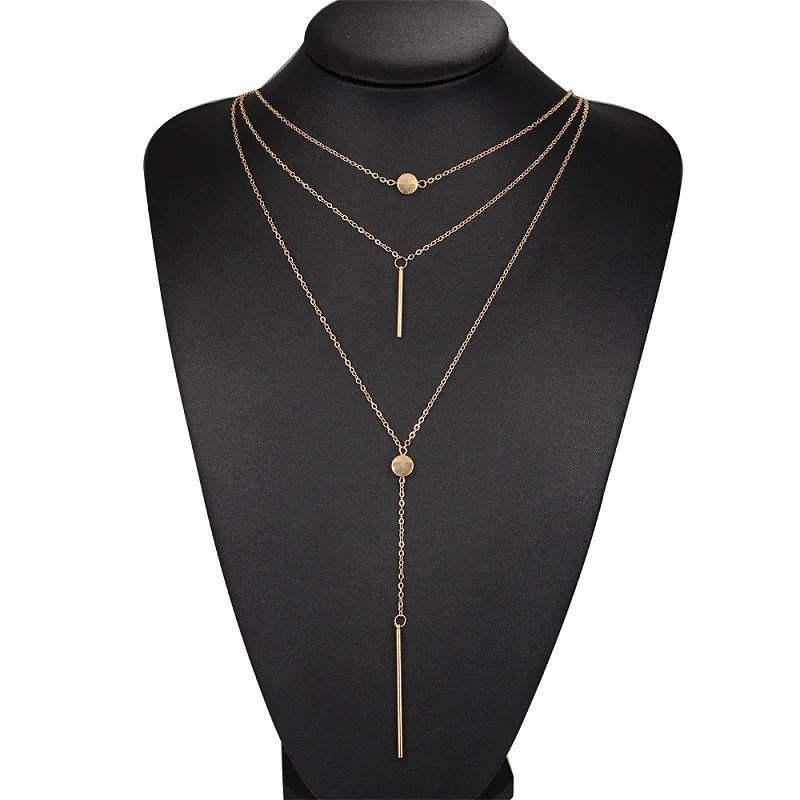 Высота: HYDE модные, из сплава металлов Бар Кулон 3 слоя ожерелье из цепей короткое Для женщин заявление колье для женщин ювелирные изделия - Окраска металла: Gold