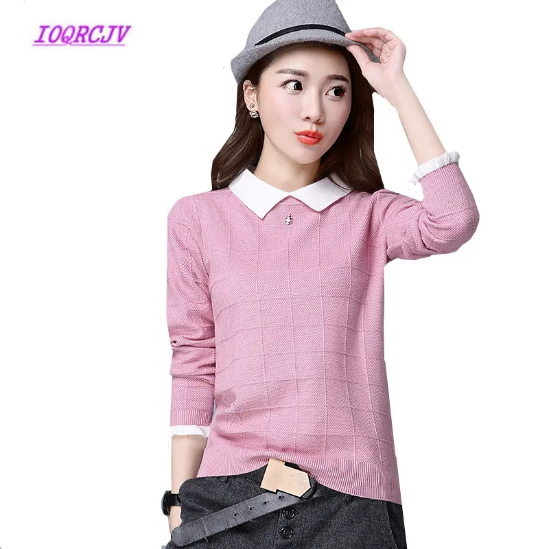 POLO collar Sweater Women Spring Autumn Short Loose Large size Bottoming knitting Sweater Long