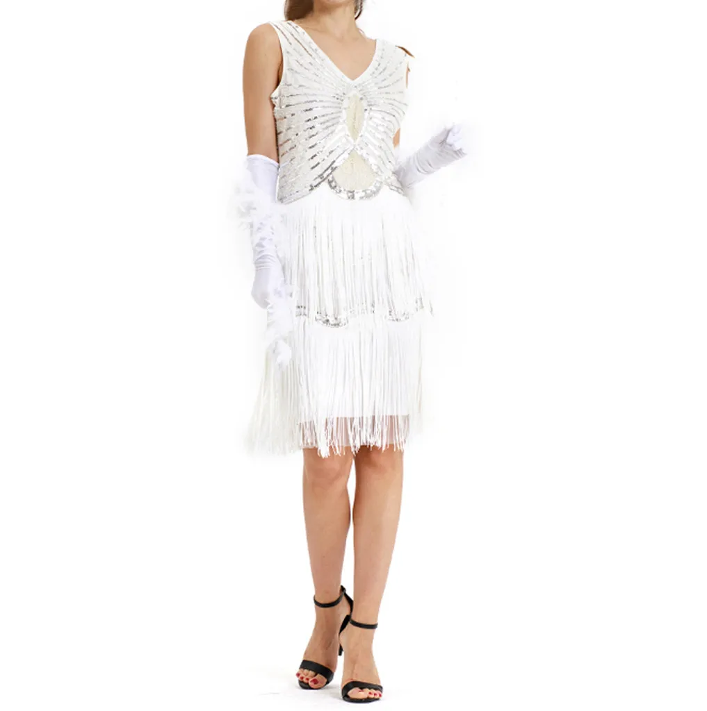 Ladies sequined fringed dress dress retro banquet dress fashion new beautiful slim dress Vestito da festa femminile*20