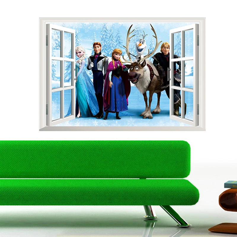 Cartoon Frozen 2 Olaf Sven Kristoff Hans Anna Elsa 3D Window Wall Stickers Home Decoration Anime Movie Mural Art Kids Room Decal