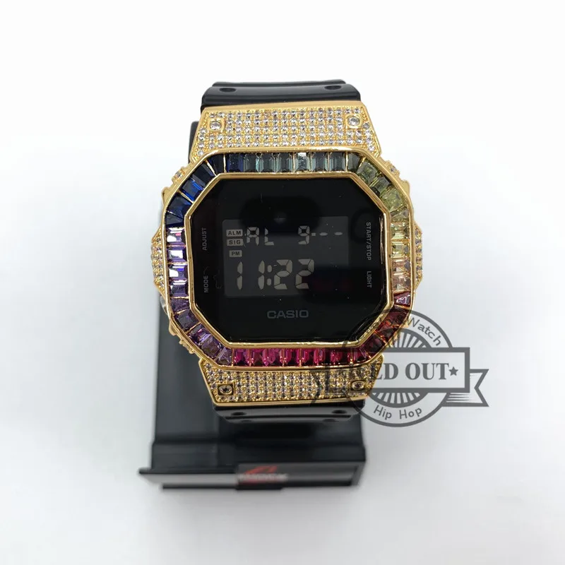 18k позолоченные радужные алмазные камни g shock DW5600 БЕЗЕЛЬ для часов|Часы Чехлы| |