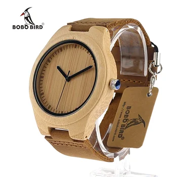 

BOBO BIRD Simplicity Lovers' Wooden Watches Handmade Bamboo Quartz Watch with Leather Strap for Men Women as Gift Item