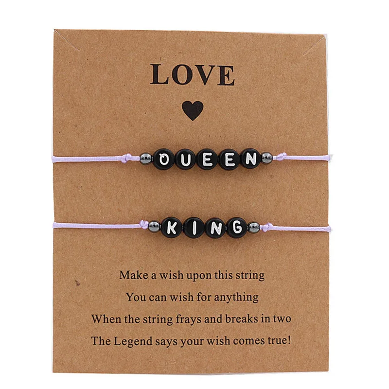 Alphabet King&Queen couple Bracelet Black Color Handmade Jewelry knot Rope Adjustable String Lucky Bracelet For Women Alphabet King&Queen couple Bracelet Black Color Handmade Jewelry knot Rope Adjustable String Lucky Bracelet For Women