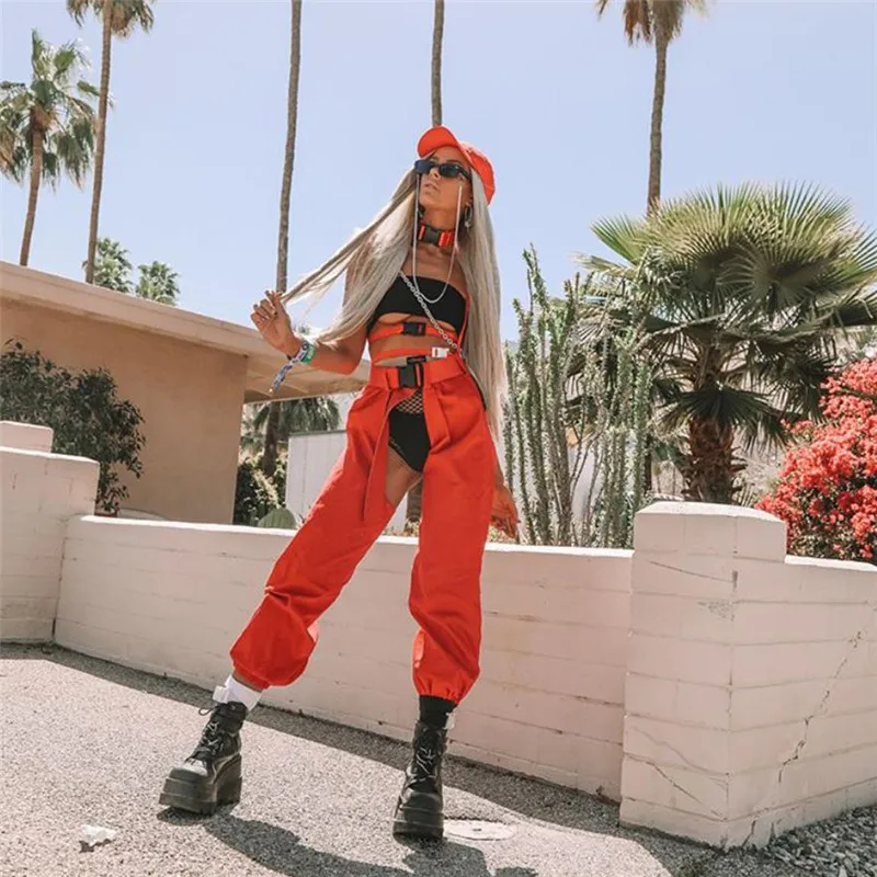 Harajuku Cargo Pants Streetwear Red Hip Hop Pants Women Sexy Hips Trousers Punk Pantalon Buckle High Waist Jogger Sweatpants Harajuku Cargo Pants Streetwear Red Hip Hop Pants Women Sexy Hips Trousers Punk Pantalon Buckle High Waist Jogger Sweatpants