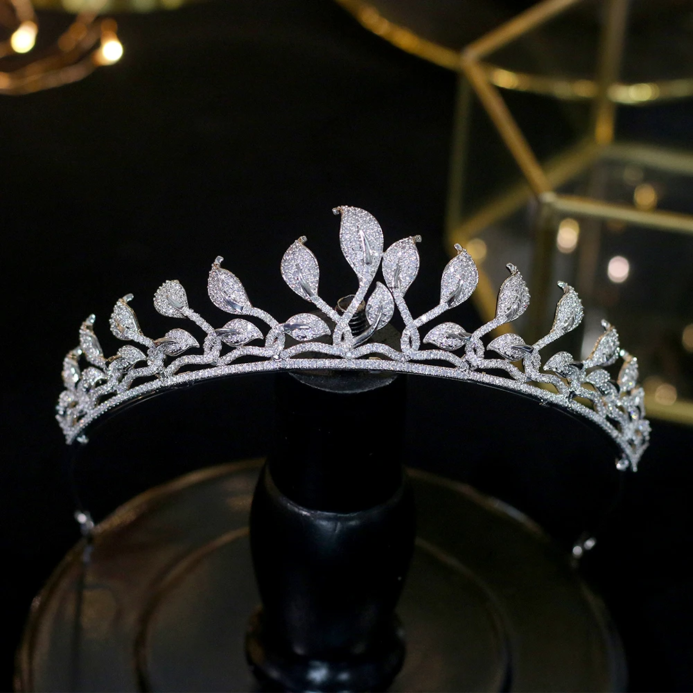 

ASNORA Wedding Bride's Crown Elegant Zincons Leaf Headwear Jewelry Accessories