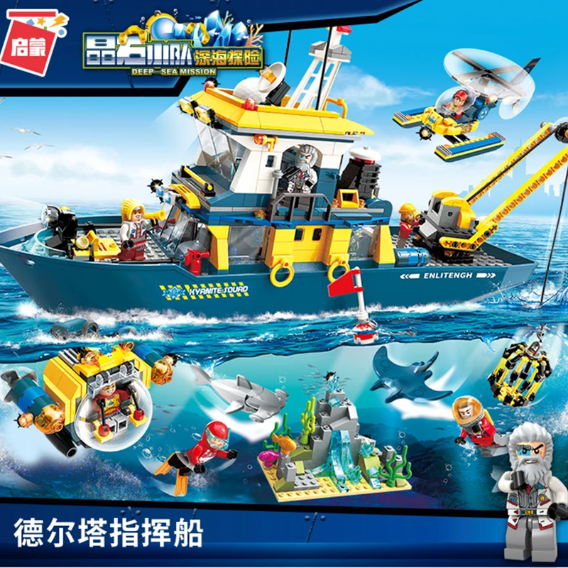 Enleten глубоководный дайвер Adventure City открытая вода Акула горнодобывающая буровая машина подводная лодка строительные блоки наборы детские игрушки
