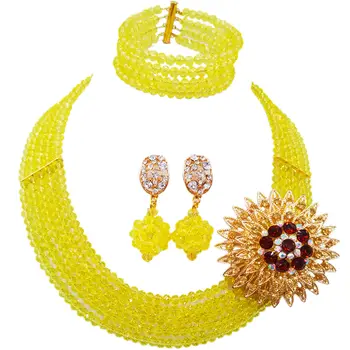 

Wonderful Yellow Crystal Nigerian Wedding African Beads Jewelry Set 2018 Free Shipping 5C-DS026
