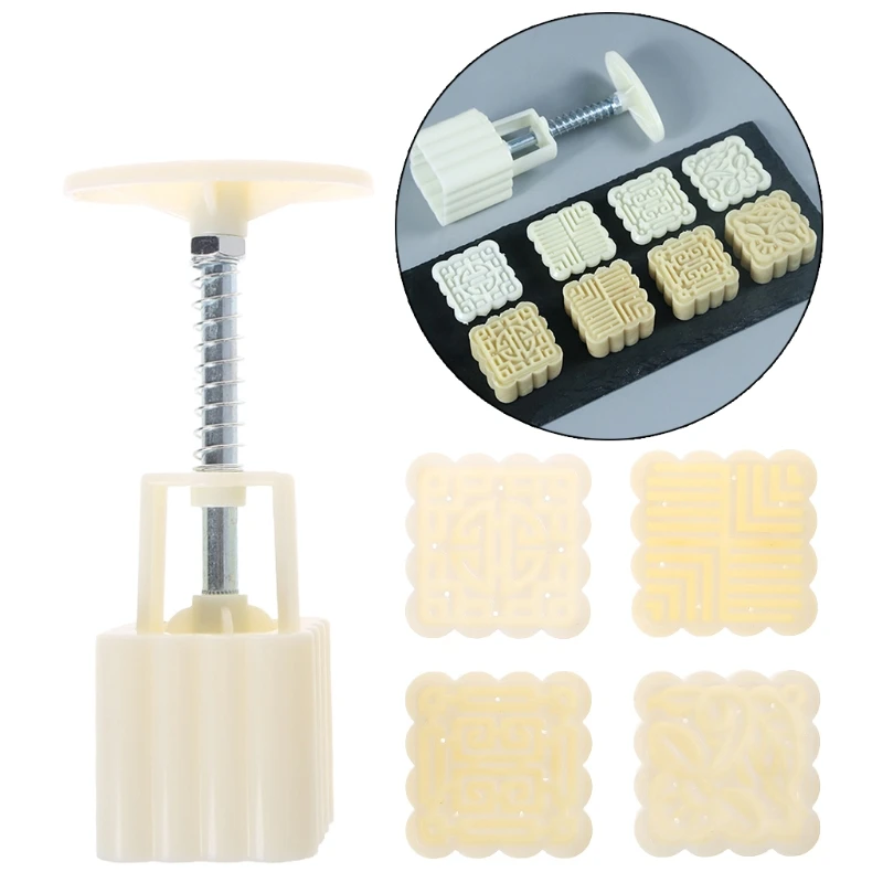 

4 Flower Stamps Moon Cake Mould DIY Square Mooncake Mold Baking Decor Tool 50g -M15