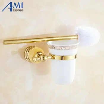

62 Jade Series Golden Polish Brass &Jade Toilet Brush Holders Bathroom Accessories ceramic cup Sanitary Wares toilet vanity