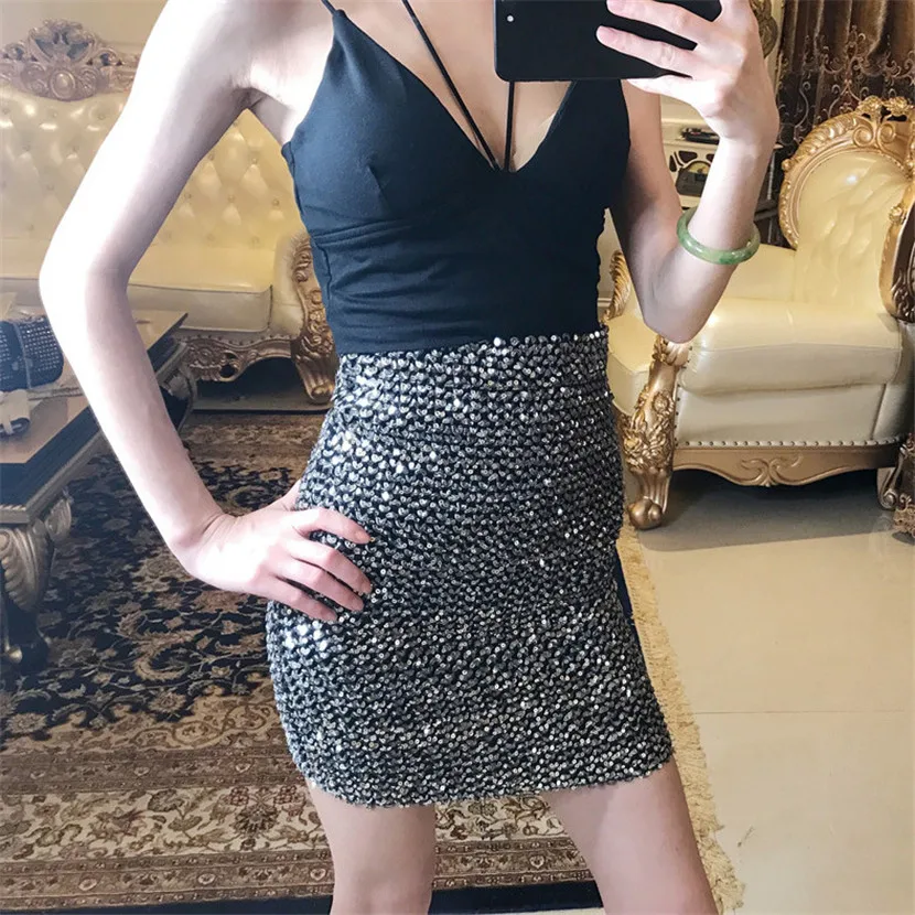 Sell Like Hot Gothic Women Skirts Gold Sequined Mini Skirt Bodycon Pencil Skirt Short Wrap Skirt