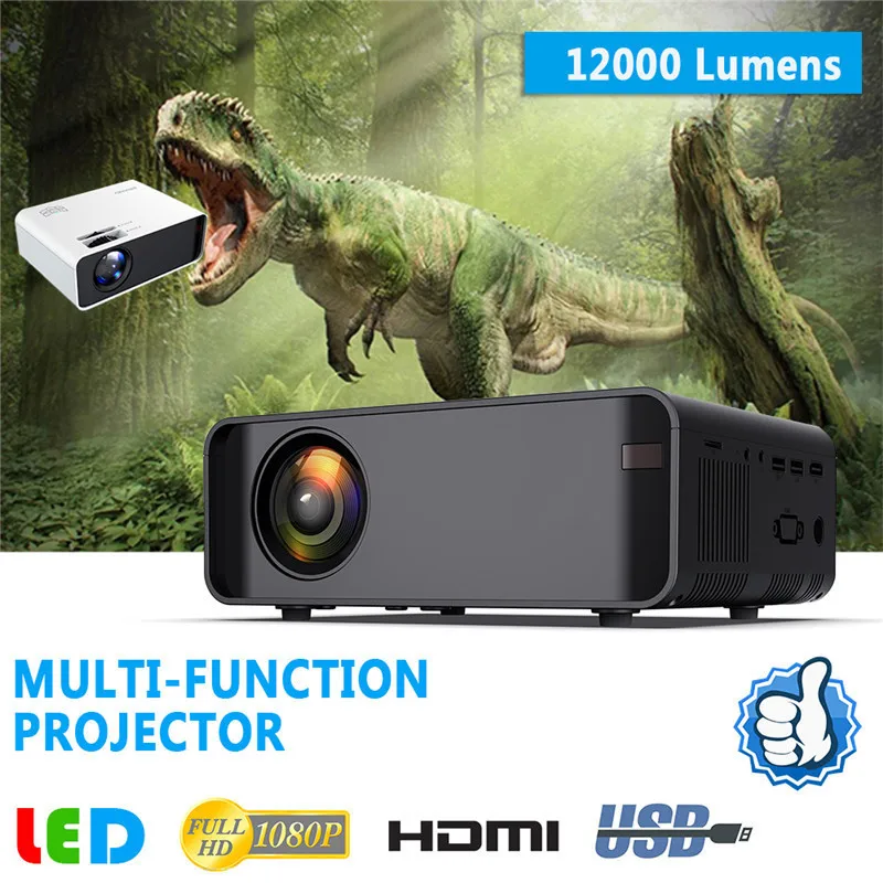Черный Мини проектор HD 1080P светодиодный для домашнего кинотеатра Android Pico AV / VGA USB SD