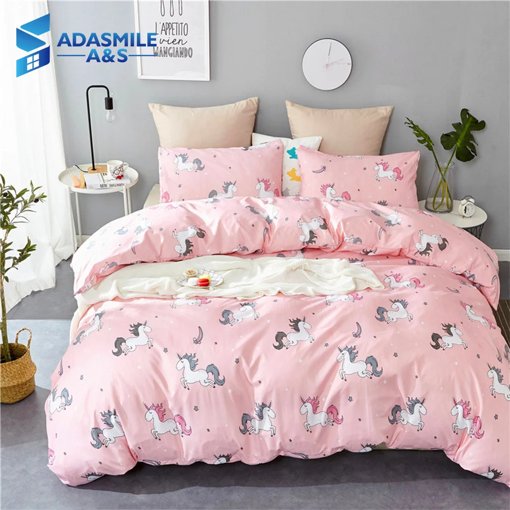 

Cartoon Children Bed Linens Set Soft Comfortable Bedclothes Pillowcases Twin Queen Kids Pink Unicorn Bedding Duvet Cover Set