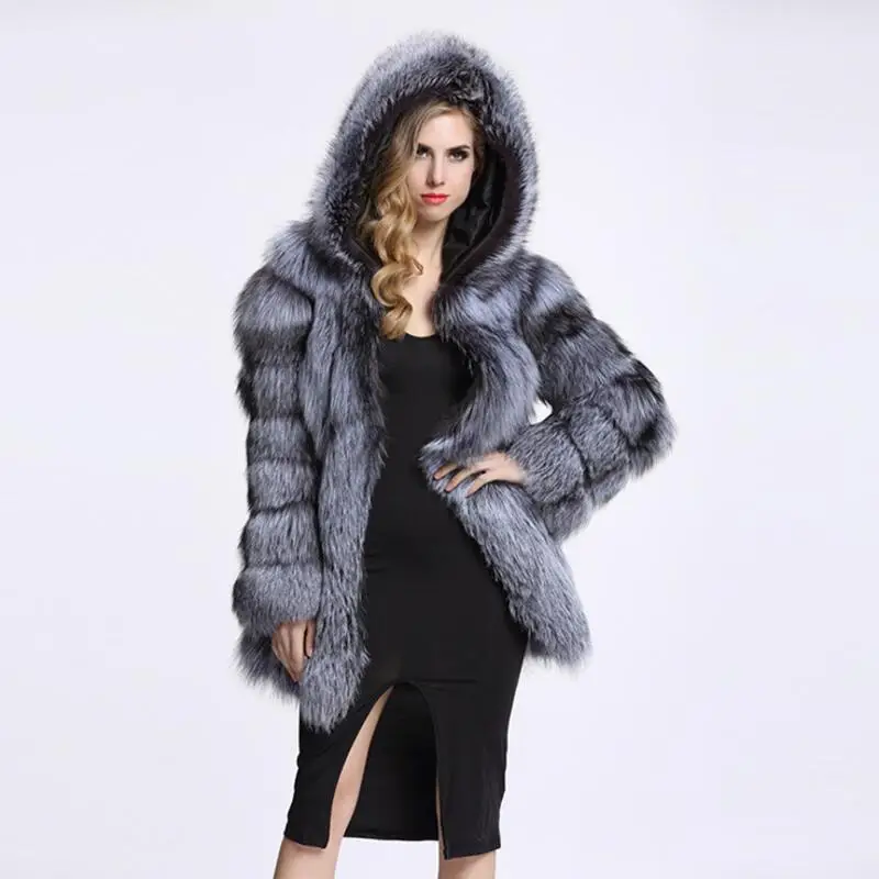 

MSAISS Hooded Women Fur Jacket Winter Thick Warm Faux Fur Coat Long Sleeve High Quality Fur Coats