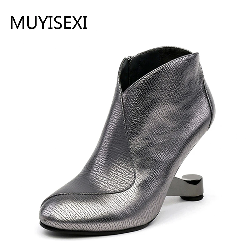 Femmes Pour Gunmetal Plush Cm Noir Bottes Zipper Automne Black 9 Marque Hauts Hl111 gun Plush Talons Muyisexi Étrange À Métal No Cheville vyb76fYIg