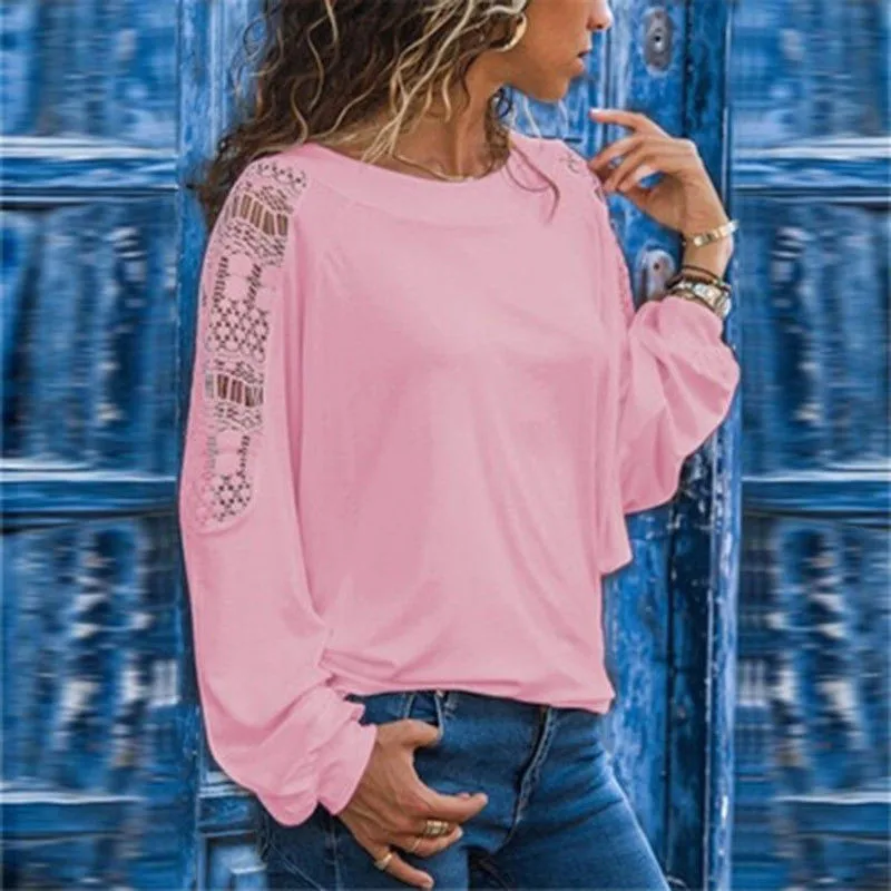 

Plus Size Women Blouse Fashion Full Sleeve Hollow Out Solid Shirts Tops Casual Femme Shirt Blusa Casual Loose Chemise Clothing