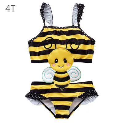 Полосатые плавки для маленьких девочек, одежда для купания Цельный Солнцезащитный купальный костюм с Пчелкой, пляжная одежда для купания, детский купальный костюм Защита от солнца для младенцев - Цвет: 4