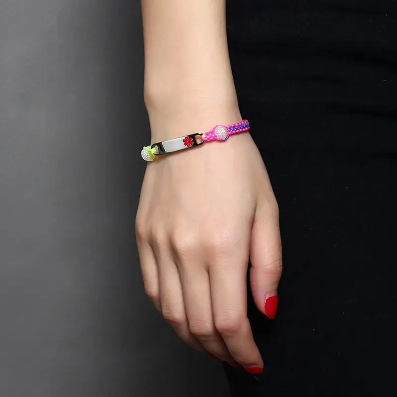 Vnox Free Engraving Girl Children Medical Bracelets ID Jewelry Stainless Steel Kid Emergency Alert Jewelry Adjustable Length